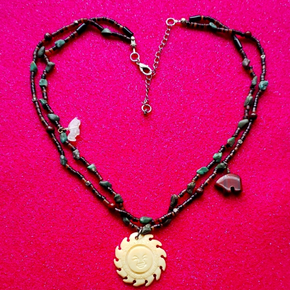 Sun Pendant Fetish Handmade Necklace - Multicolor